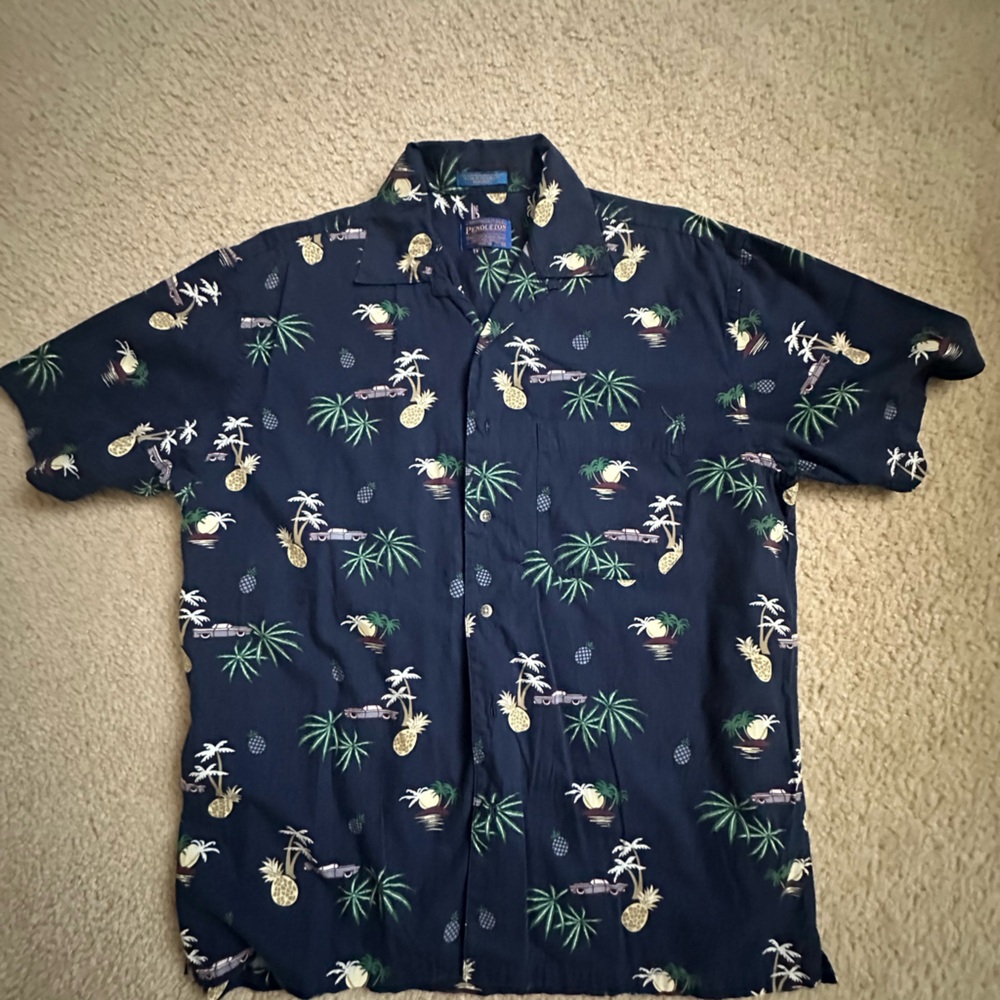 Navy Hawaiian Shirt with Pineapple Print